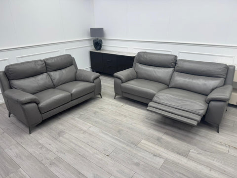 Missouri Grey Leather 3 & 2 Seater Power Recliner Sofa Set