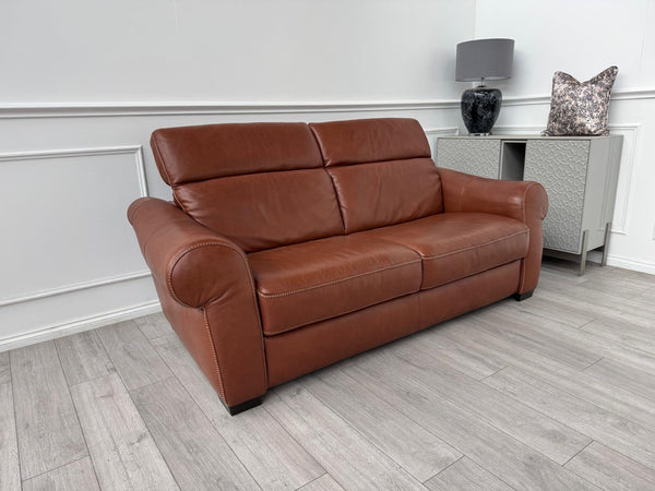 Natuzzi Edition Salerno Brown Leather Large 3 Seater Sofa Adjustable Headrests