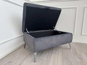 Furniture Village DAYTONA / JUDE Charcoal Grey Velvet Large Storage Footstool