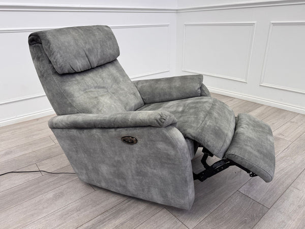 Furniture Village Rowen Grey Fabric Armchair Power Recliner+Swivel+Rocking
