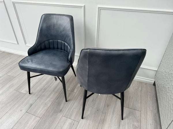 Val Pair of 2 Blue Genuine Leather Dining Chairs