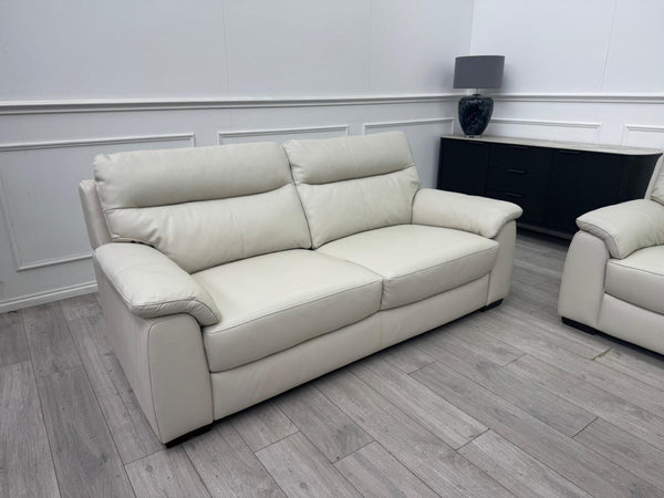 Off White Leather 3 & 3 Seater Static Sofa Set