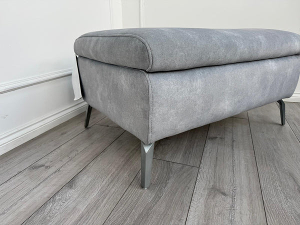 Furniture Village DAYTONA / JUDE Light Grey Velvet Large Footstool Pouffe