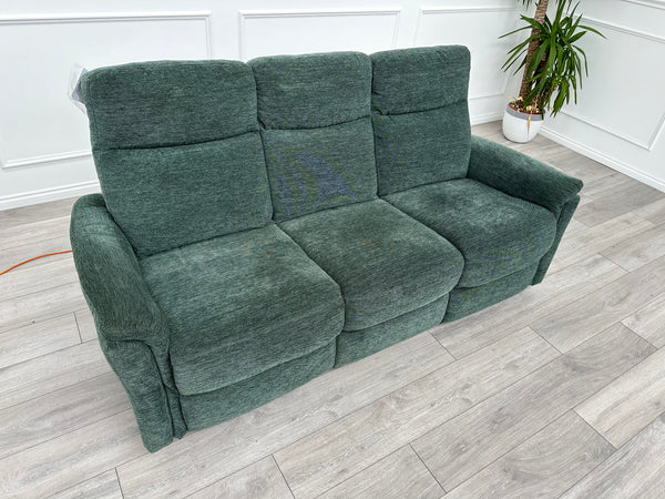 FURNITURE VILLAGE Piccolo Moss Green Fabric Power Recliner 3 Seater Sofa