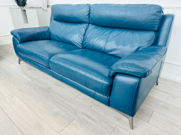 Missouri Navy Blue Leather Static 3 Seater Sofa