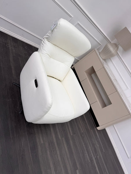 Le Mans White Leather Power Recliner TV Armchair