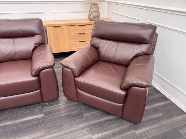 Brown Leather 3 & 2 Seater & Armchair Static Sofa Set