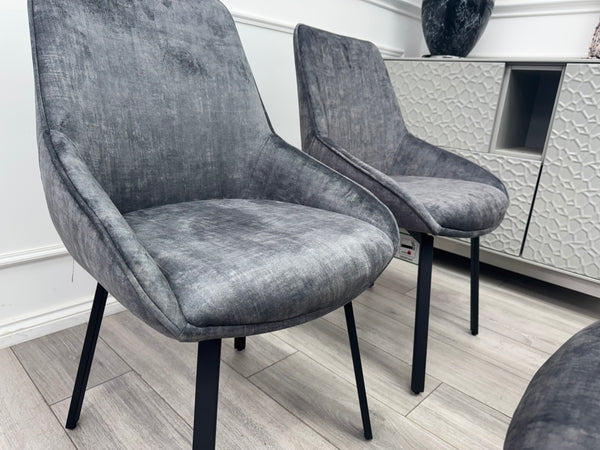 Veja Grey Velvet Set Swivel Dining Chairs