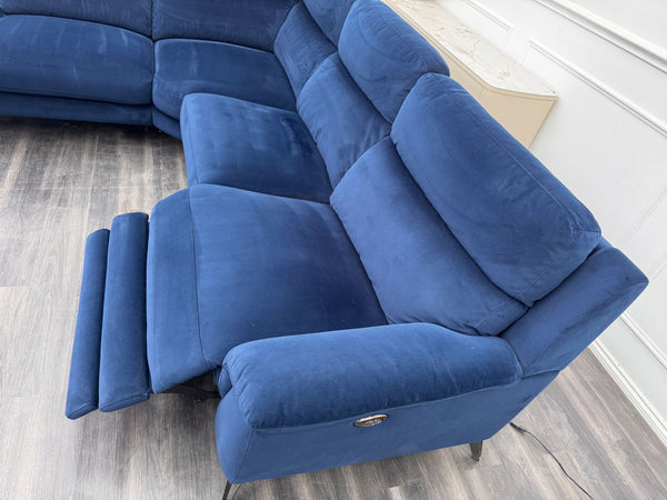 Contempo Navy Blue Fabric Chaise End Power Recliner Corner Sofa