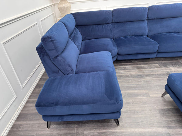 Contempo Navy Blue Fabric Chaise End Power Recliner Corner Sofa