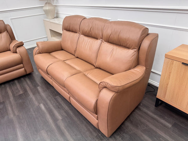 Parker Knoll Boston Light Brown Leather Static 3 & 3 Sofa Set
