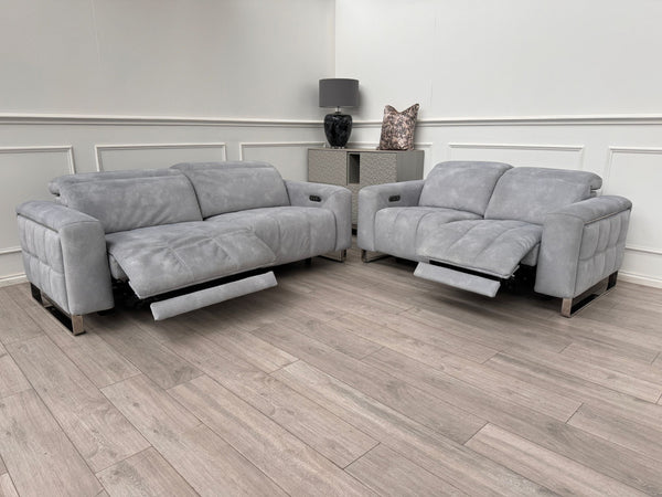 Marvella 2.5 + 2 Seater Sofa Set Flecked Silver Fabric Power Recliner