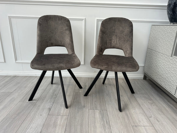 Enterprise Pair of 2 Brown Velvet Swivel Dining Chairs