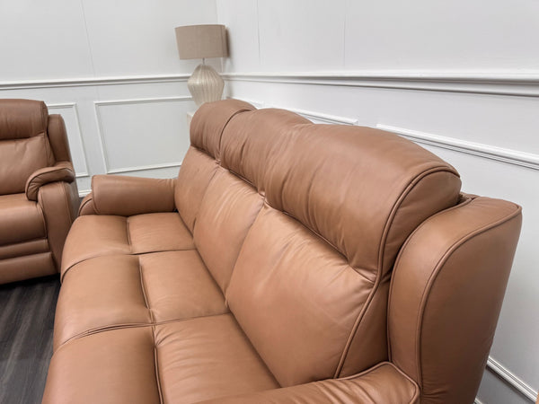 Parker Knoll Boston Light Brown Leather Static 3 & 3 Sofa Set