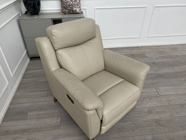 Cream/Ivory Leather Power Recliner Armchair