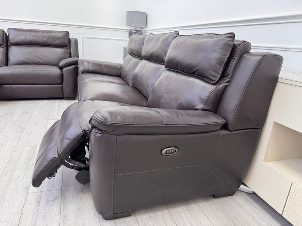 Brown Leather 3 & 2 Seater & Armchair Power Recliner Large Sofa Set