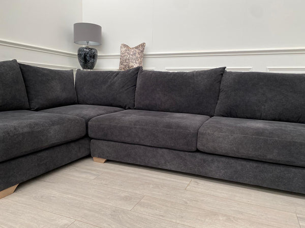 Dark Grey Fabric Corner Sofa Full Back Cushions