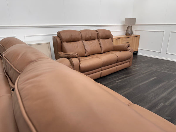 Parker Knoll Boston Light Brown Leather Static 3 & 3 Sofa Set