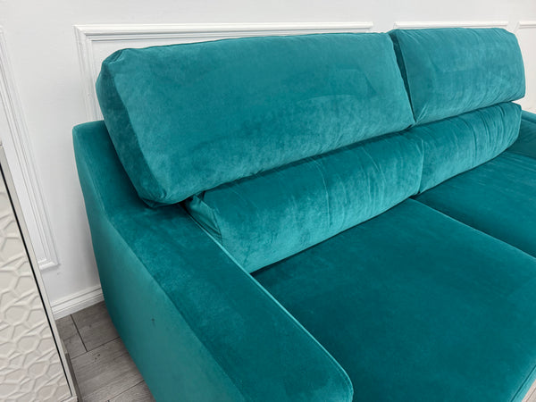 Furniture Village Lounge Co Romilly Teal Velvet Fabric 4 Seater Sofa RRP £2195