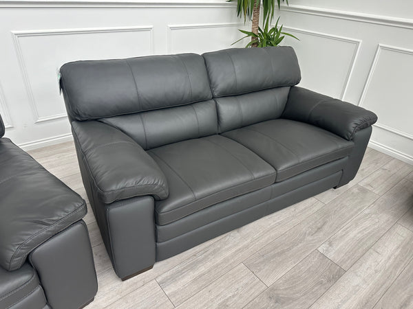 Cozee Dark Grey Leather 3+2 Seater Sofa Set