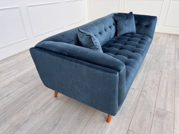 FURNITURE VILLAGE Rene Airforce Blue Velvet Large 3 Seater Sofa