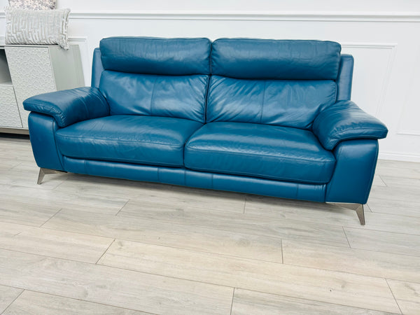 Missouri Navy Blue Leather Static 3 Seater Sofa