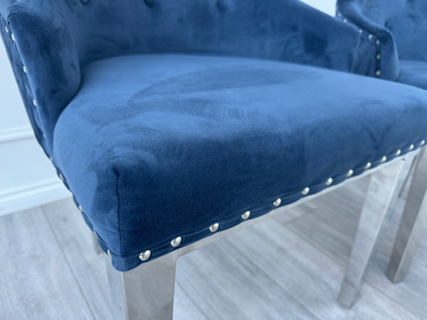 Dolce Pair of 2 Plush Dining Chairs Navy