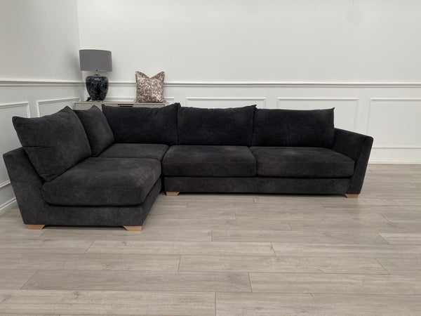 Dark Grey Fabric Corner Sofa Full Back Cushions