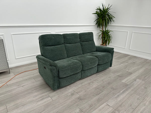 FURNITURE VILLAGE Piccolo Moss Green Fabric Power Recliner 3 Seater Sofa