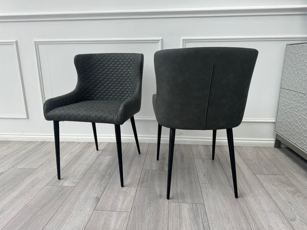 Hanoi Dark Charcoal Grey Faux Leather Pair of Dining Chairs