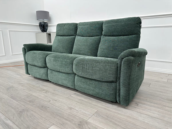 FURNITURE VILLAGE Piccolo Moss Green Fabric Power Recliner 3 Seater Sofa