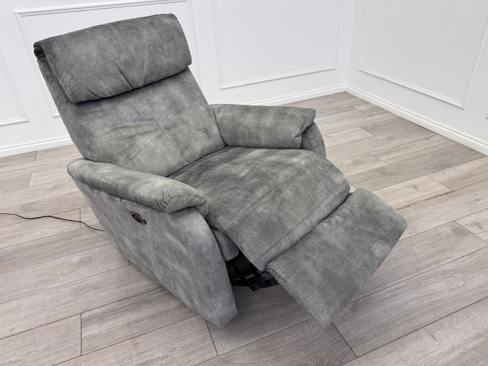 Furniture Village Rowen Grey Fabric Armchair Power Recliner+Swivel+Rocking