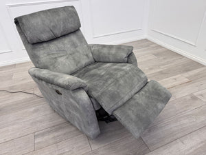 Furniture Village Rowen Grey Fabric Armchair Power Recliner+Swivel+Rocking