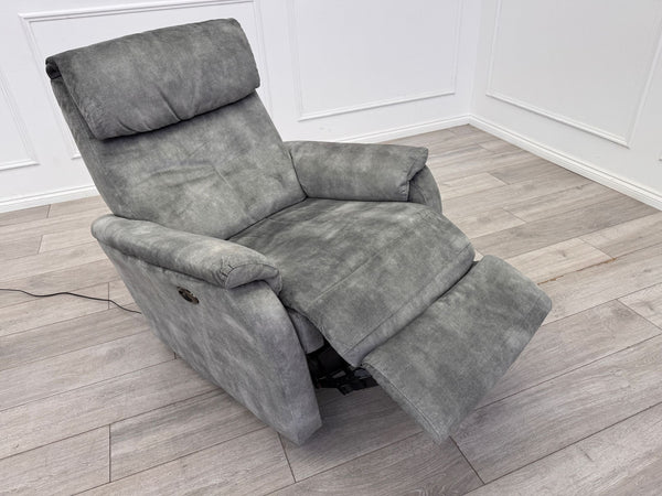 Furniture Village Rowen Grey Fabric Armchair Power Recliner+Swivel+Rocking