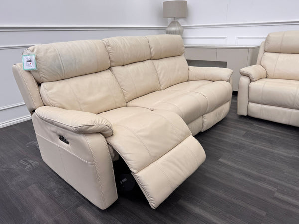 Komodo Relax Station 3 & 2 Seater Cream Leather Power Recliner Headrest Sofa Set