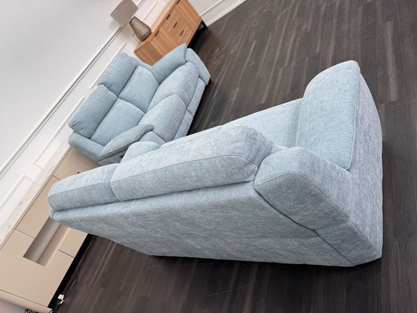 Starlight Light Blue Herringbone Fabric 3 & 2 Seater Power Recliner Sofa Set