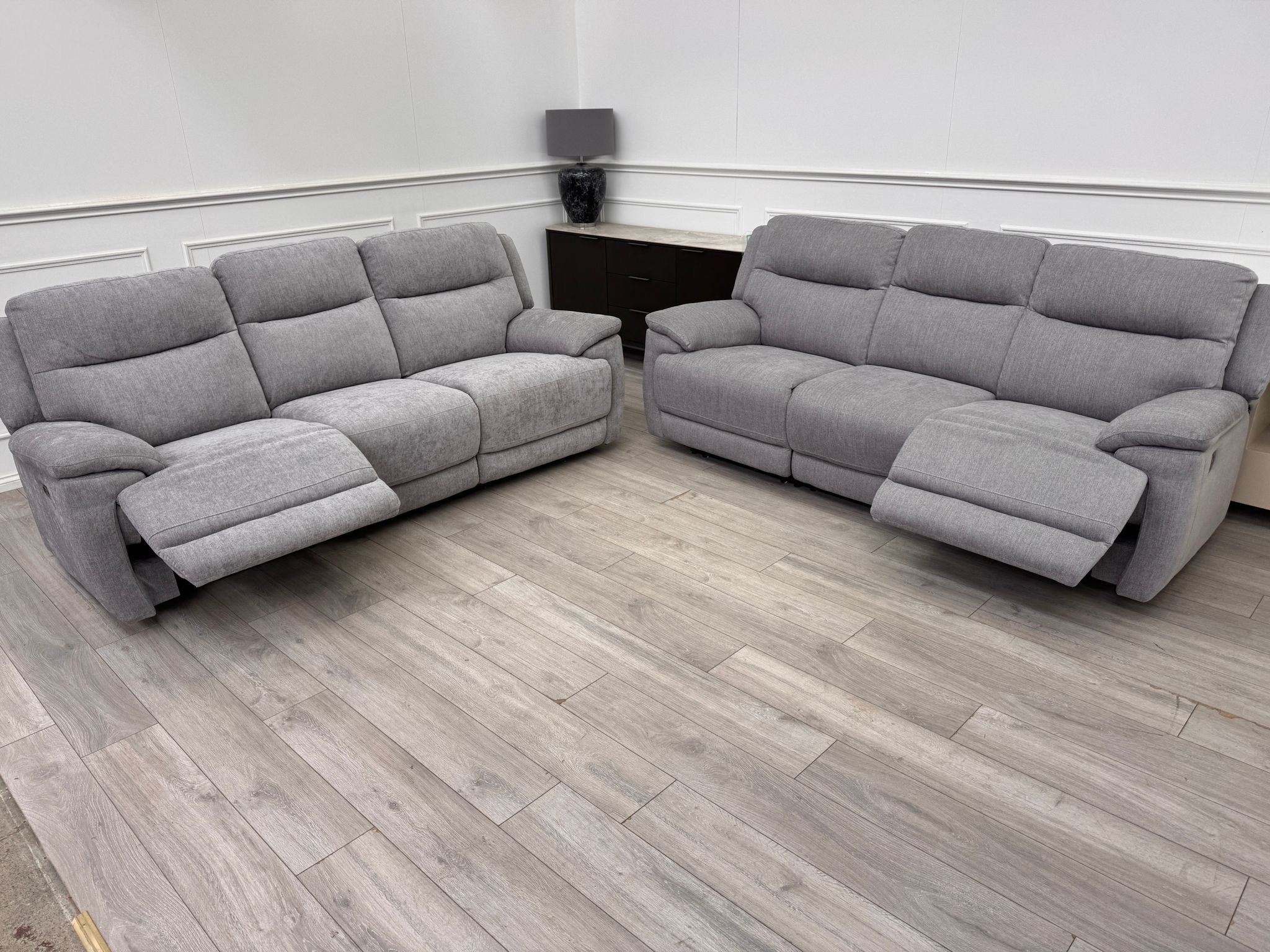 Touch 3 & 3 Seater Power Recliner Grey Fabric Sofa Set