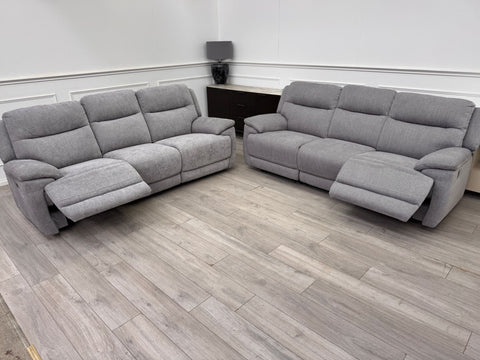 Touch 3 & 3 Seater Power Recliner Grey Fabric Sofa Set