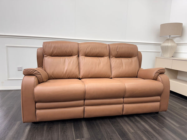 Parker Knoll Boston Light Brown Leather Static 3 Seater Sofa