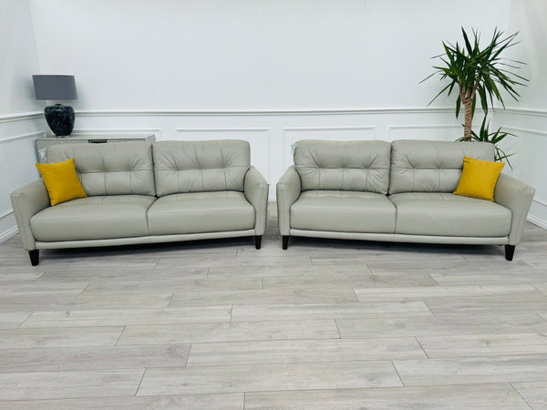 Uno 3+3 Seater Sofas Set in Light Grey Leather