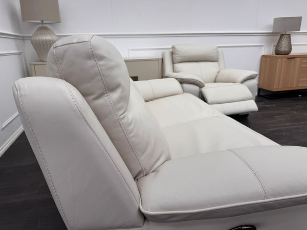 Starlight White Leather 3 Seater & Armchair Power Recliner Power Headrest Sofa Set