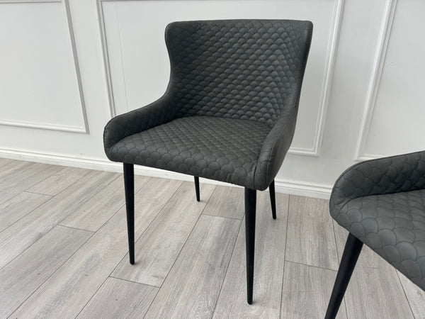 Hanoi Dark Charcoal Grey Faux Leather Pair of Dining Chairs