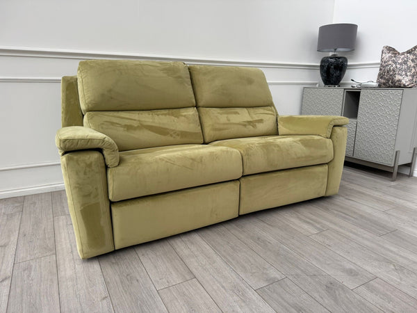 G Plan Thornbury 3 Seater Sofa Olive Velvet Power Recliner & Headrest & Lumbar