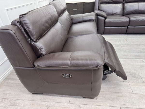Brown Leather 3 & 2 Seater & Armchair Power Recliner Large Sofa Set