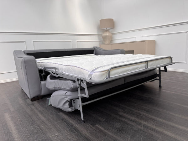 Optimus Grey Leather 3 Seater Sofa Bed Mattress Supplied