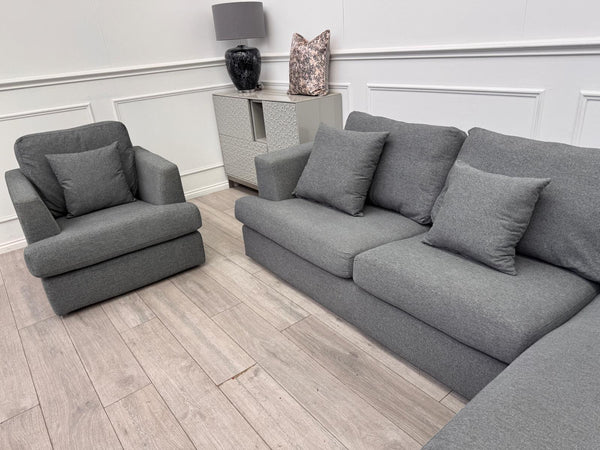Grey Fabric Corner Sofa And Armchair Sofa Set