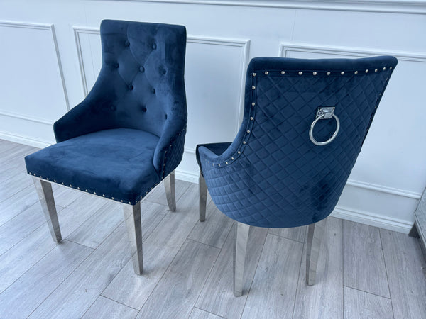 Dolce Pair of 2 Plush Dining Chairs Navy