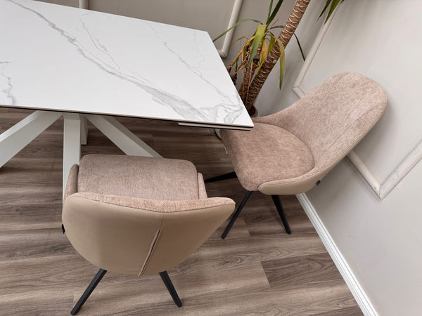 Jose Swivel Pebble Dining Chairs Hybrid Fabric Faux Leather Stylish Kitchen Chairs