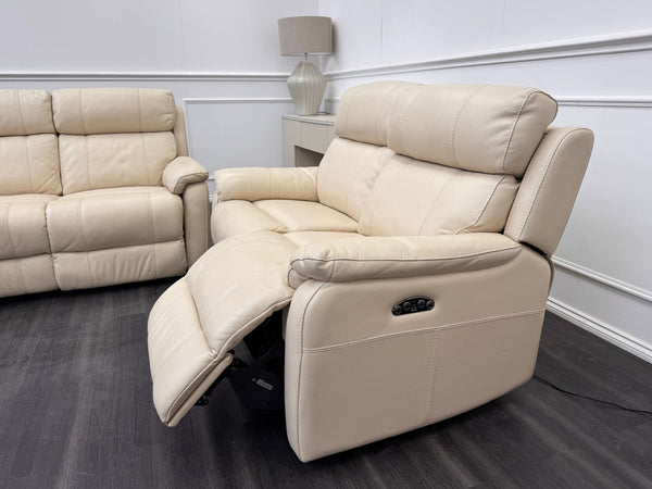 Komodo Relax Station 3 & 2 Seater Cream Leather Power Recliner Headrest Sofa Set