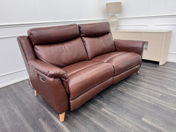 La Z Boy Kenzie 3 Seater Brown Leather Power Recliner Headrest Sofa